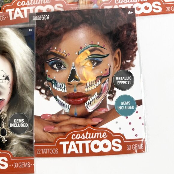 New Halloween Temporary 'Costume Face Tattoos' Lot of 5 Savvi - Picture 5 of 7